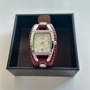 Fossil Watch with Burgundy Leather Band